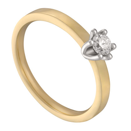 Deze strak vormgegeven solitairring is door onze goudsmeden voorzien van een elegante zespoots zetting waarin onze diamantzetters een prachtige briljant van 0,20 ct. hebben geplaatst.