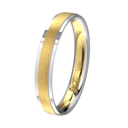 Bicolor is hot! Net als deze geel- en witgouden ring met een gematteerde binnenbaan