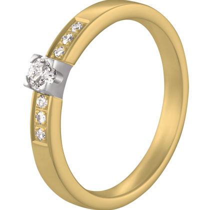 Deze chique meerkleurige solitair ring is door onze diamantzetters voorzien van een grote briljant welke aan beide kanten wordt aangevuld met drie kleinere briljanten.