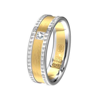 Een bijzondere combinatie van glanzend geelgoud en mat witgoud, de perfecte ring voor jouw trouwdag