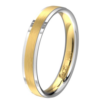Bicolor is hot! Net als deze geel- en witgouden ring met een gematteerde binnenbaan.
