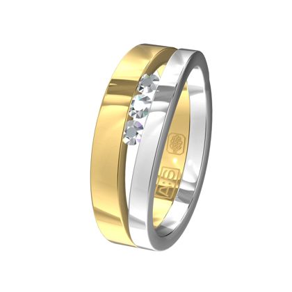 Een prachtige bicolor ring met een bijzondere "zwevende" zetting waarin door onze diamantzetters drie grote briljanten zijn geplaatst.